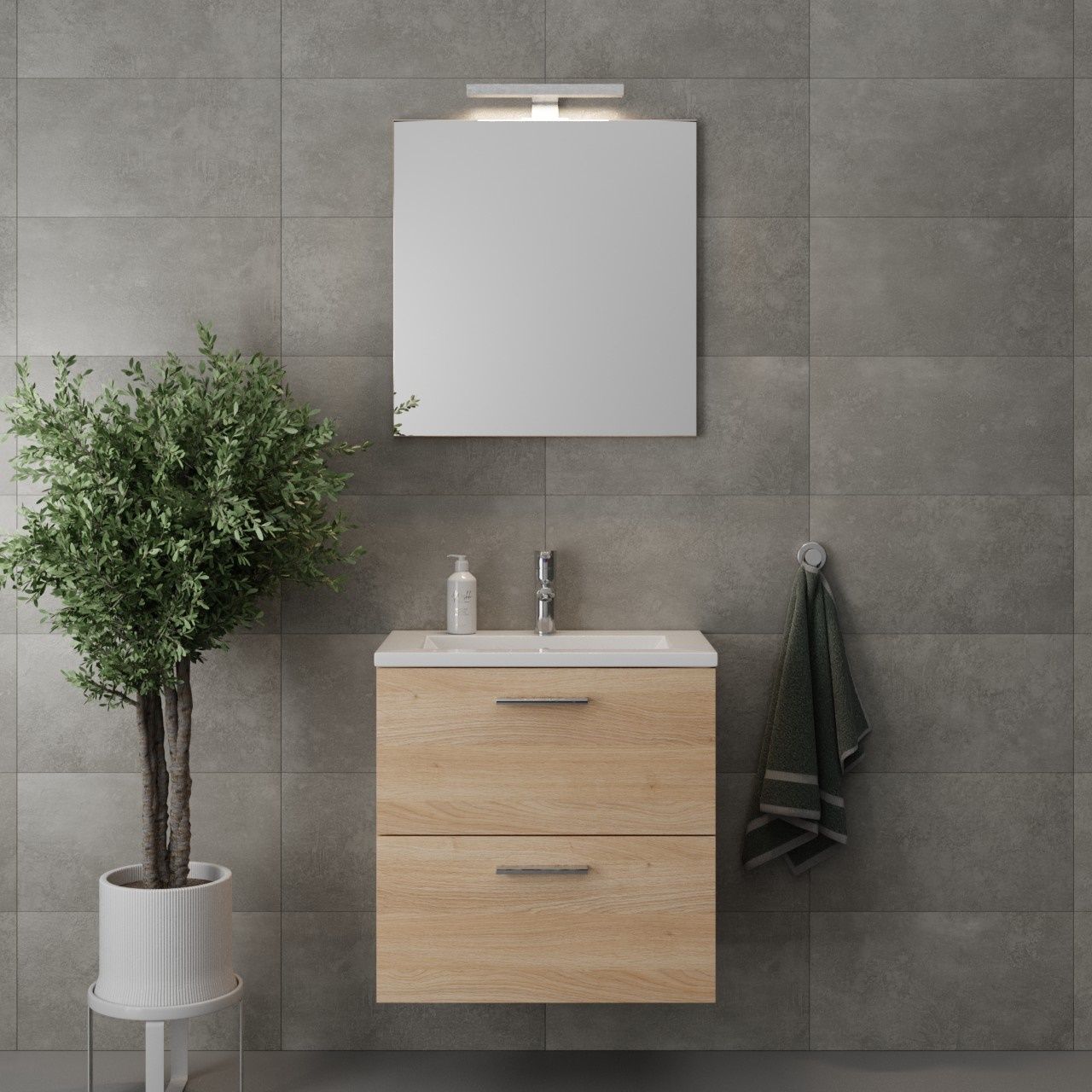 EBS Tami Skrinka s umývadlom 60 cm, zrkadlom a osvetlením, dub nagano