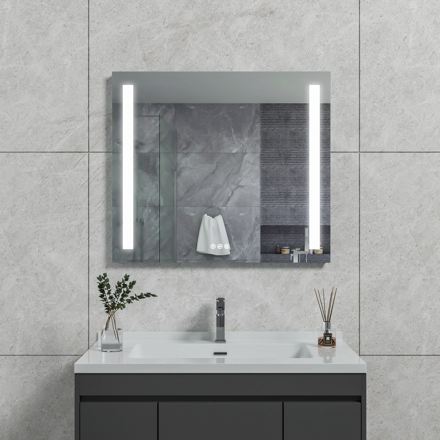 Zrkadlo EBS Mars 80 x 70 cm s LED osvetlením a dotykovými tlačidlami