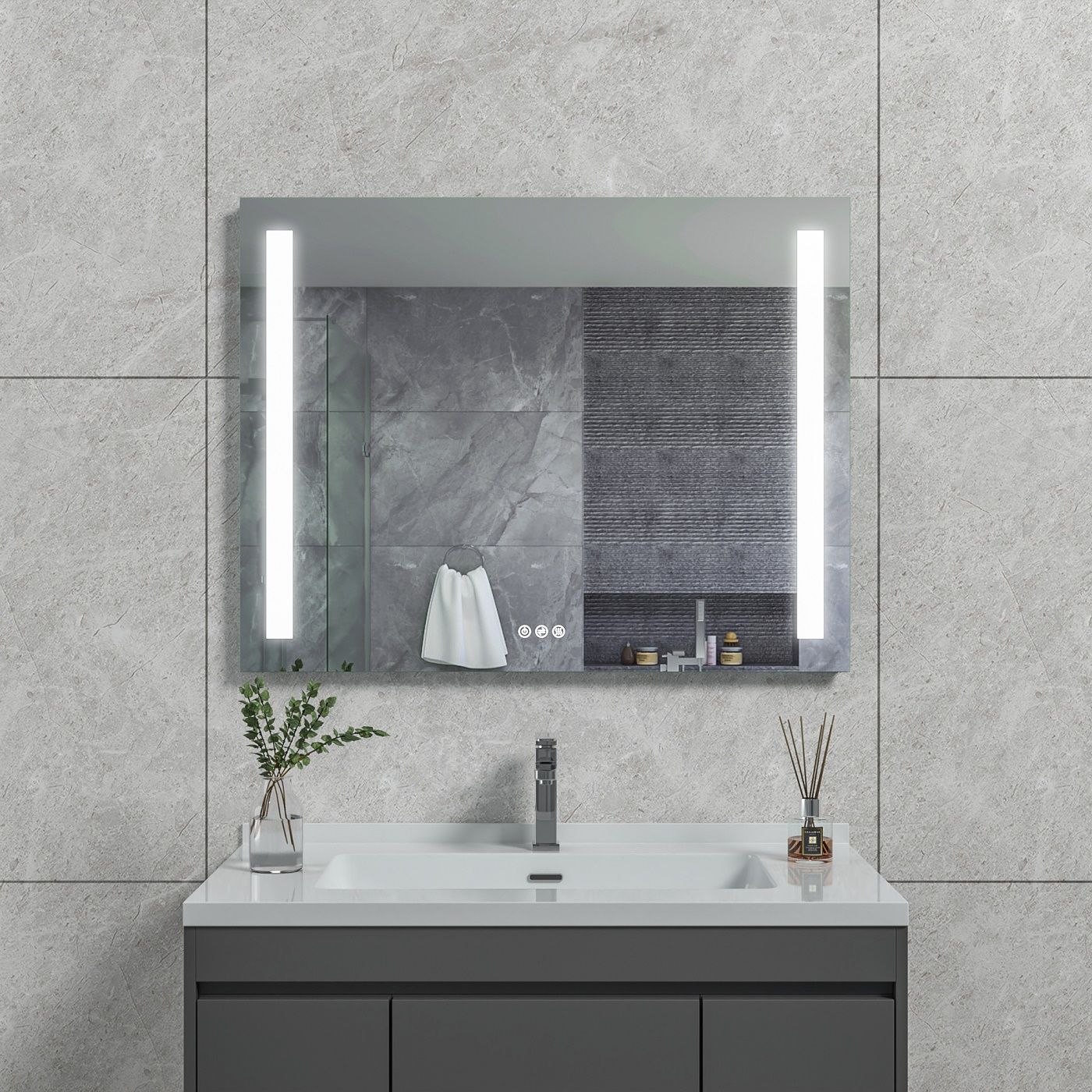 Zrkadlo EBS Mars 90 x 70 cm s LED osvetlením a dotykovými tlačidlami
