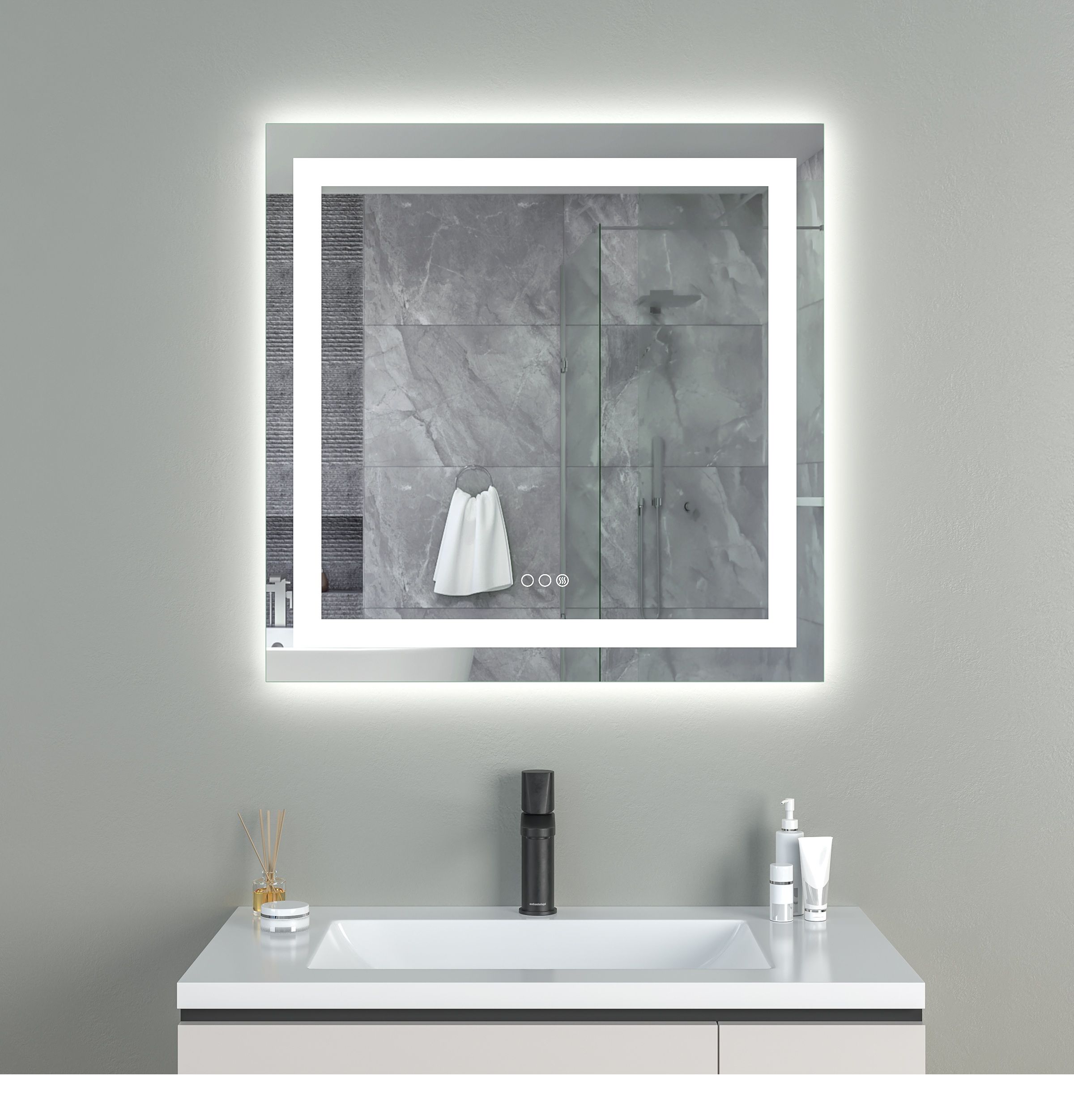 EBS Triton Zrkadlo 80 x 80 cm s LED osvetlením po obvode a dotykovými tlačidlami