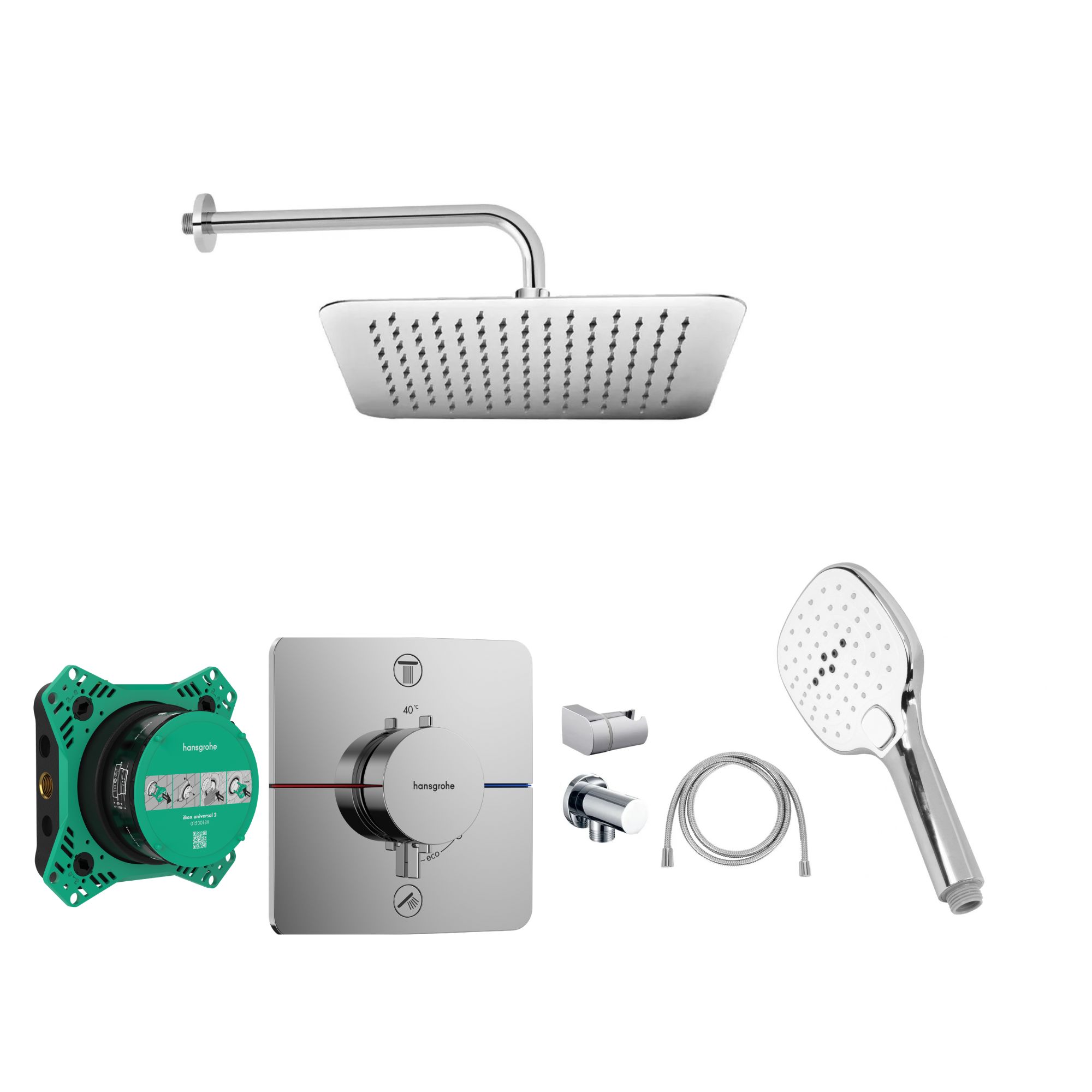 Senesi Sprchový komplet s termostatem a tělesem Hansgrohe, příslušenství EBS, chrom SHE0014
