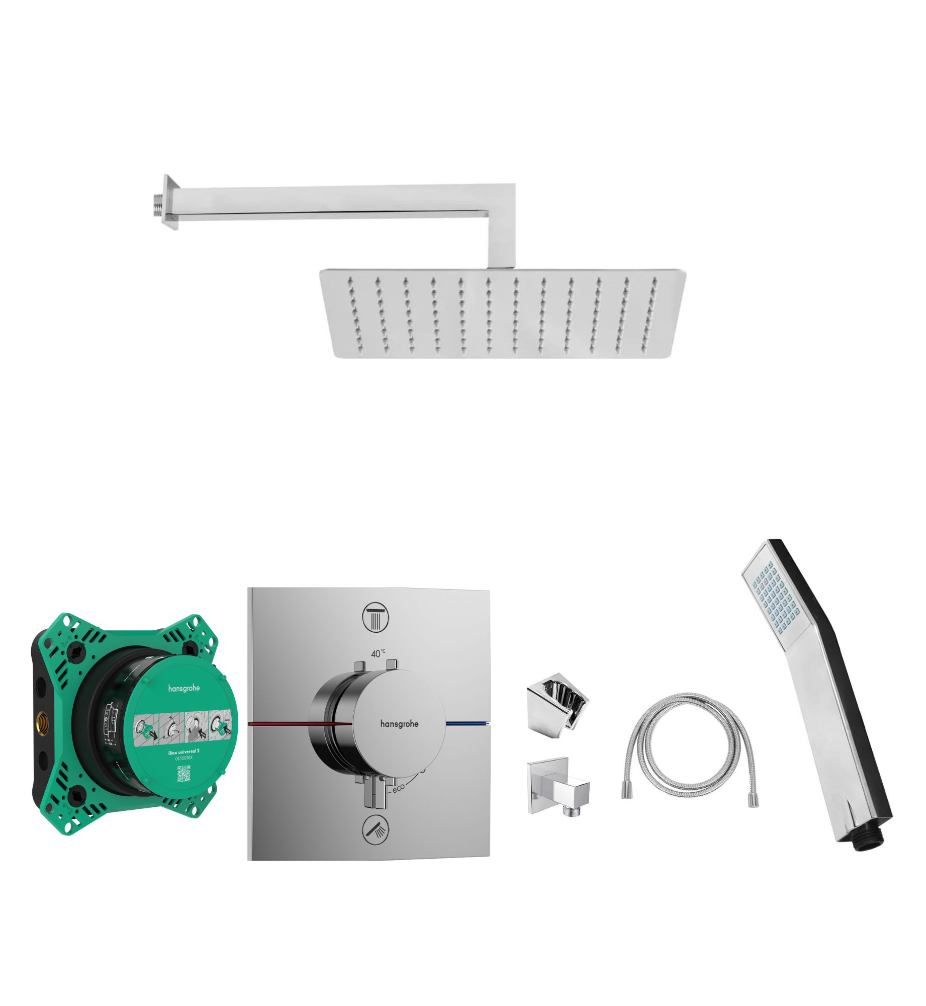 Senesi Sprchový komplet s termostatem a tělesem Hansgrohe, příslušenství EBS, chrom SHE0020