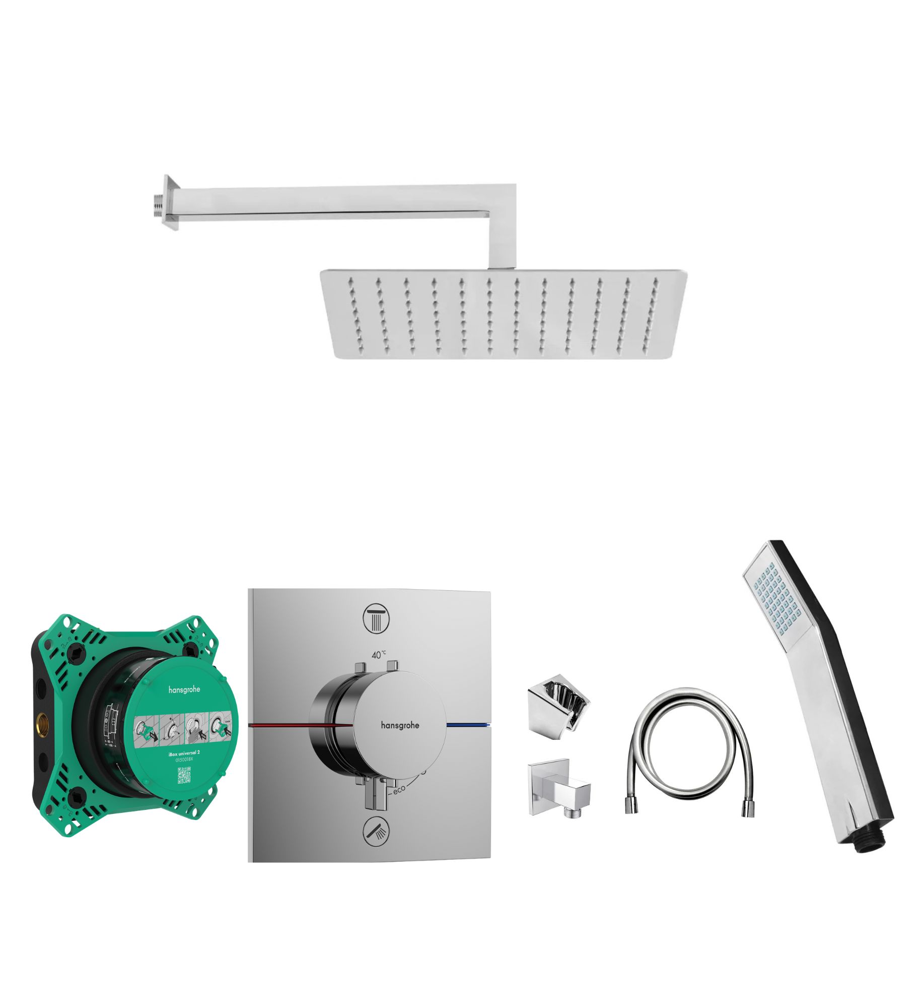 Senesi Sprchový komplet s termostatem a tělesem Hansgrohe, příslušenství EBS, chrom SHE0021