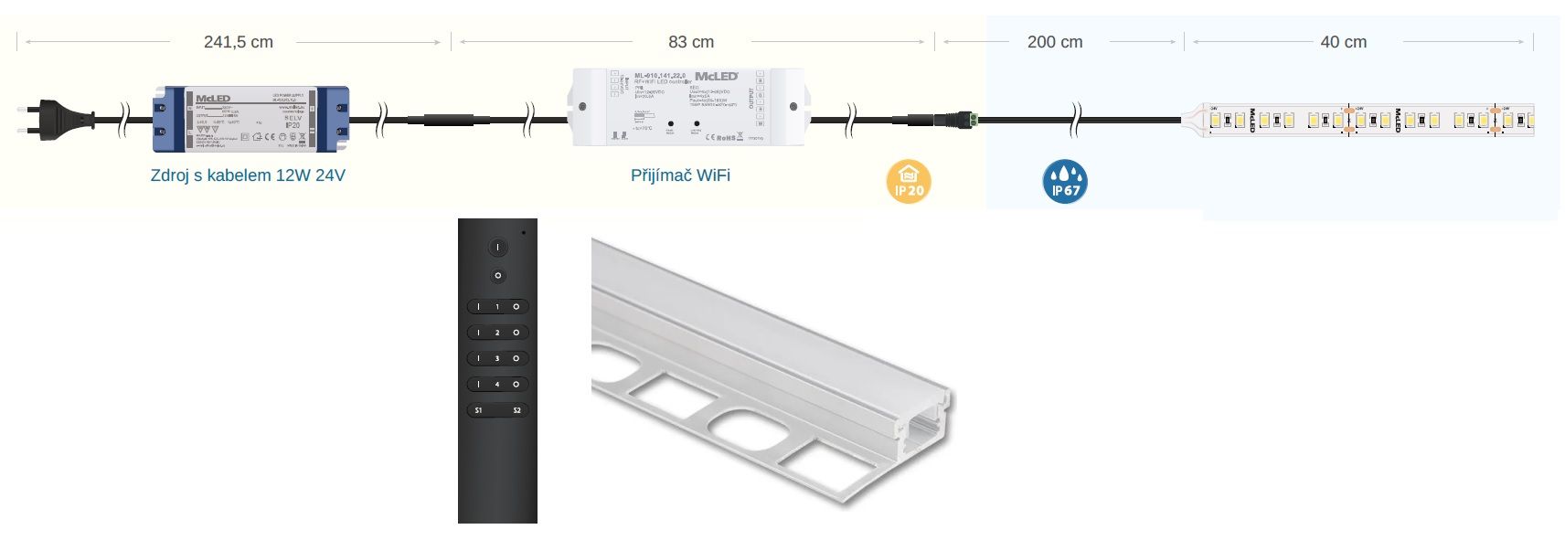 McLED LPK40WWWIFI Súprava osvetlenia do niky - profil, LED, prijímač WIFI, zdroj, dĺžka 40 cm