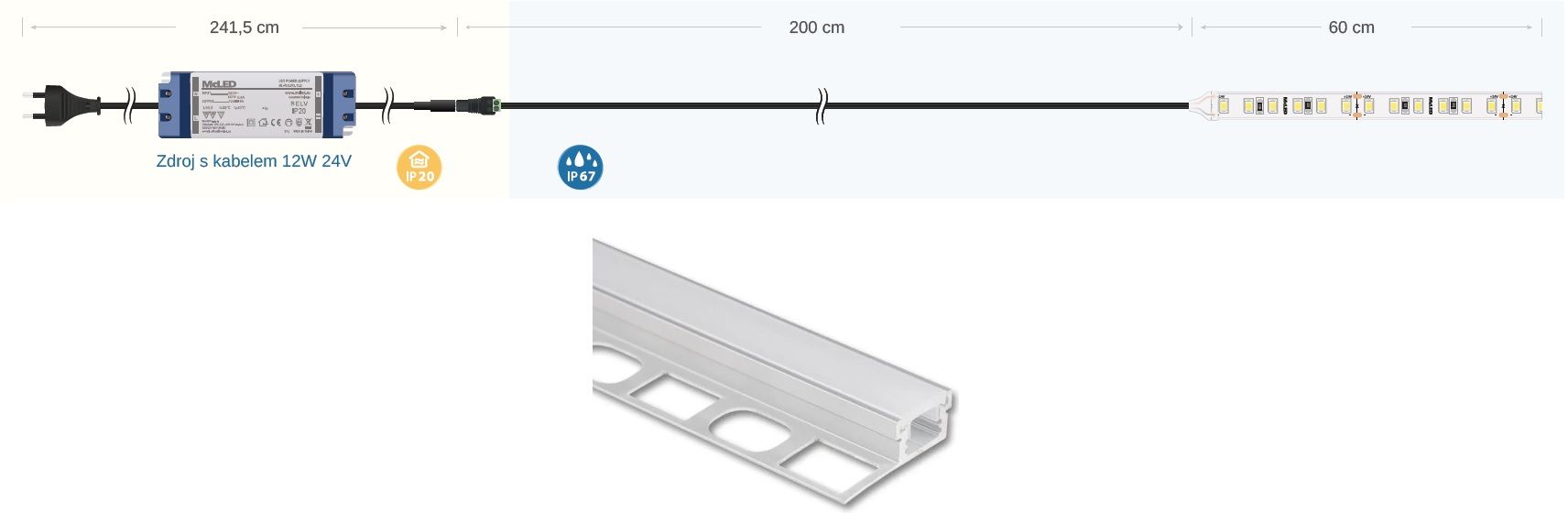 McLED LPK60W Sada osvetlenia do niky - profil, LED, zdroj, dĺžka 60 cm