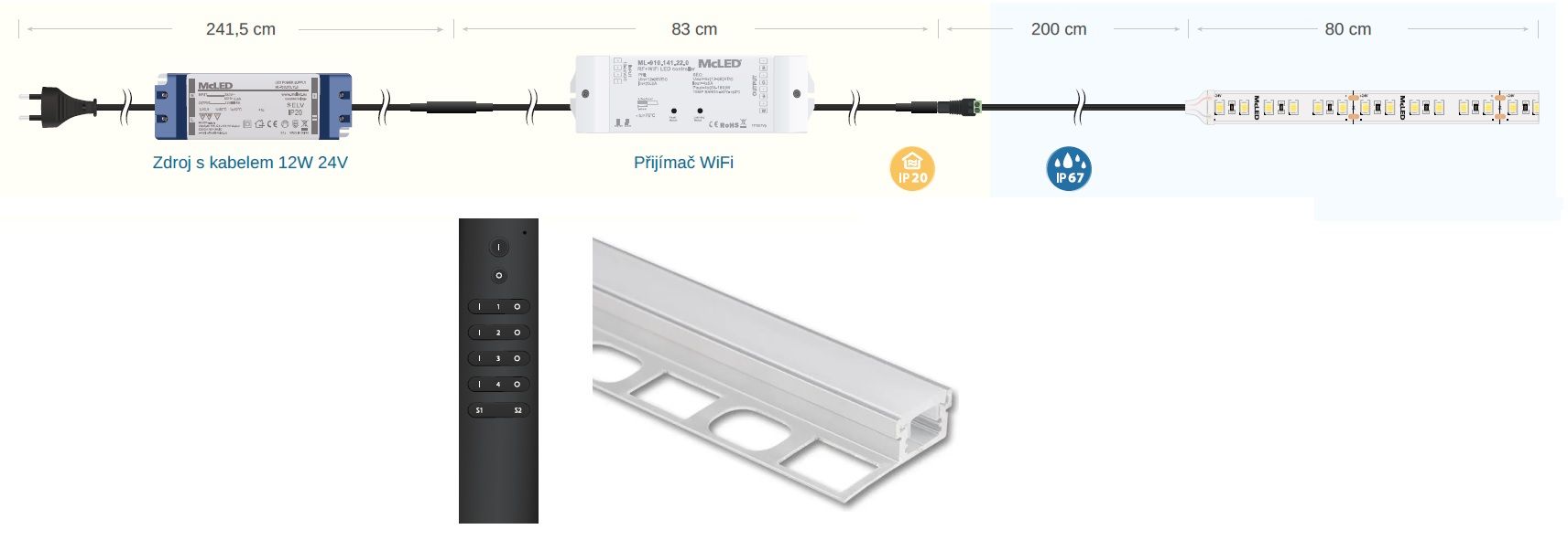 McLED LPK80WWWIFI Sada osvetlenia do niky - profil, LED, prijímač WIFI, napájanie, dĺžka 80 cm