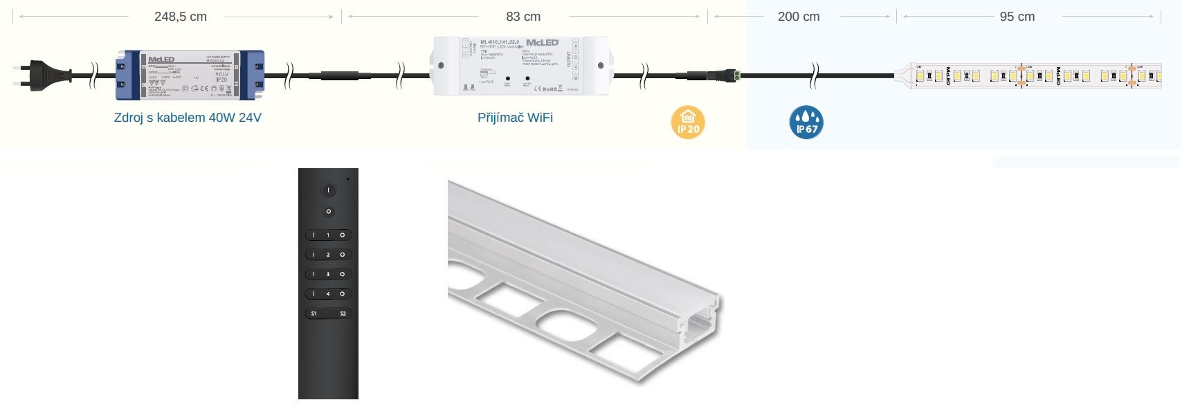 McLED LPK100WWWIFI Sada osvetlenia do niky - profil, LED, prijímač WIFI, zdroj, dĺžka 100 cm