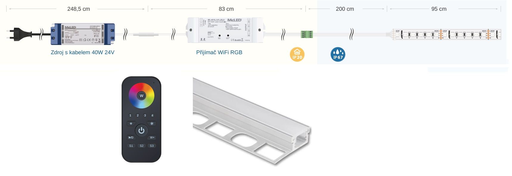 McLED LPK100RGBWIFI Sada osvetlenia do niky - profil, RGB LED, prijímač WIFI, napájanie, dĺžka 100 cm