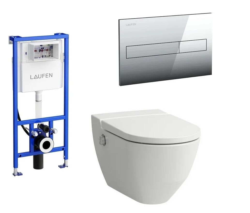 Laufen Cleanet Navia Set Bidetová toaleta, tlačidlový chrómový lesk a modul