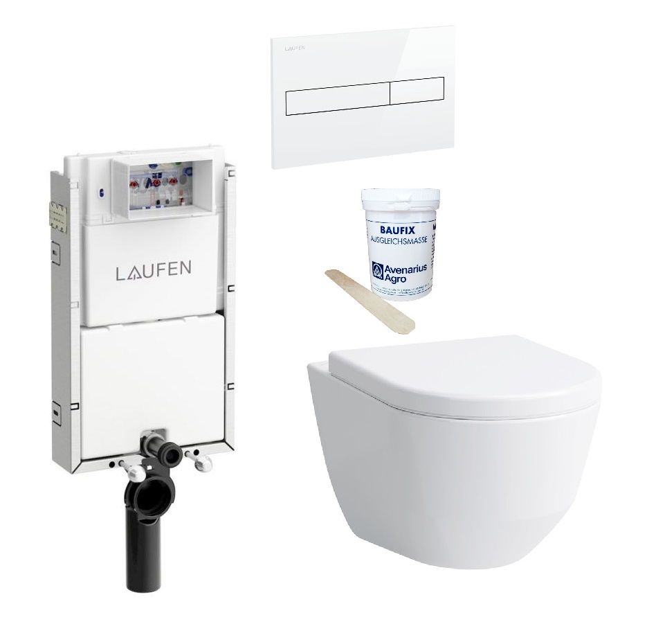 Laufen Súprava nástenného modulu, tlačidla a WC Rimless so sedadlom SoftClose, biela
