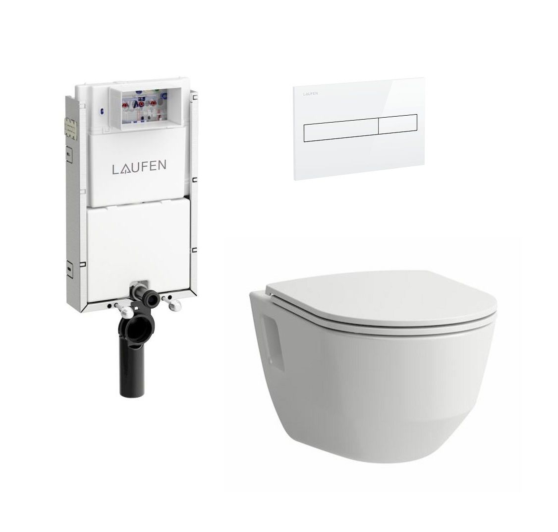 Laufen Súprava nástenného modulu, tlačidla a WC Rimless so sedadlom, biela