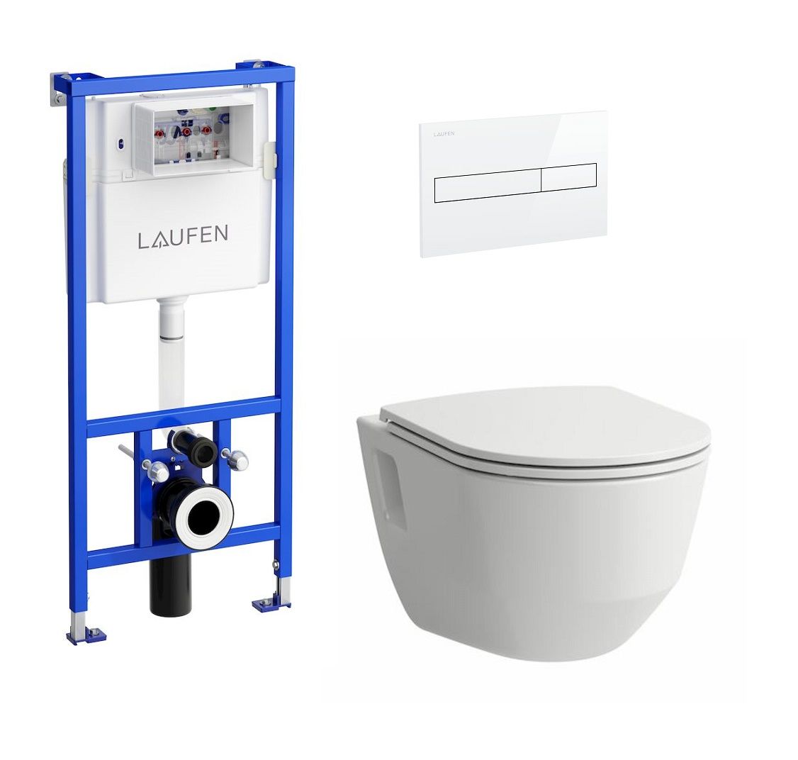 Laufen Súprava modulu pre sadrokartónové dosky, tlačidla a WC Rimless so sedadlom SoftClose, biela