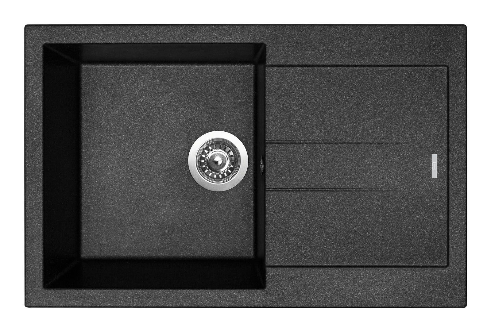 Sinks Amanda 780 Granitový drez s odkapávačom, obojstranný, 78x50cm, čierny kov, TLAM78050074