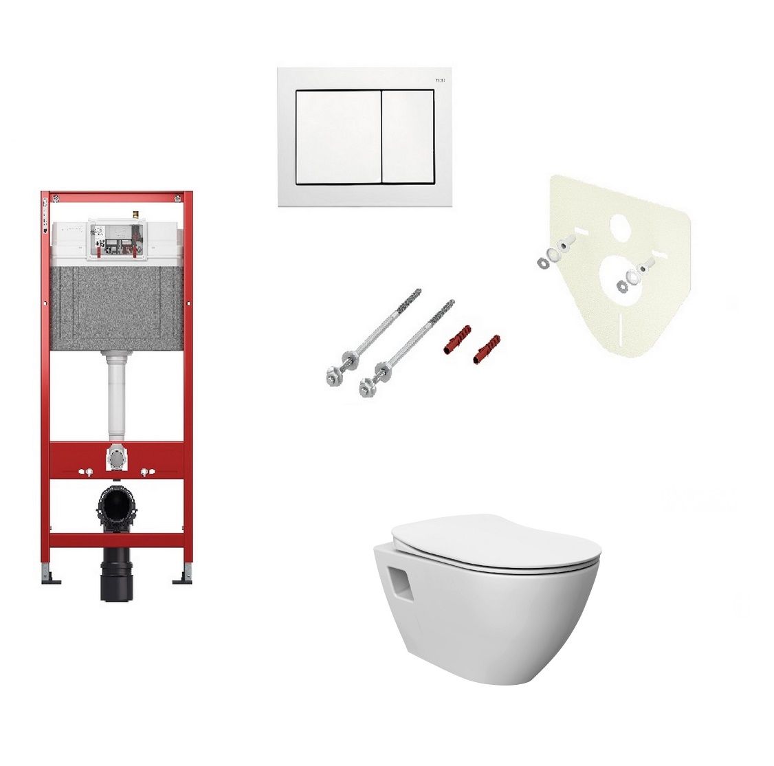 Tece Sada modulu pre sadrokartón, biele tlačidlo, WC závesné Rimless a doska