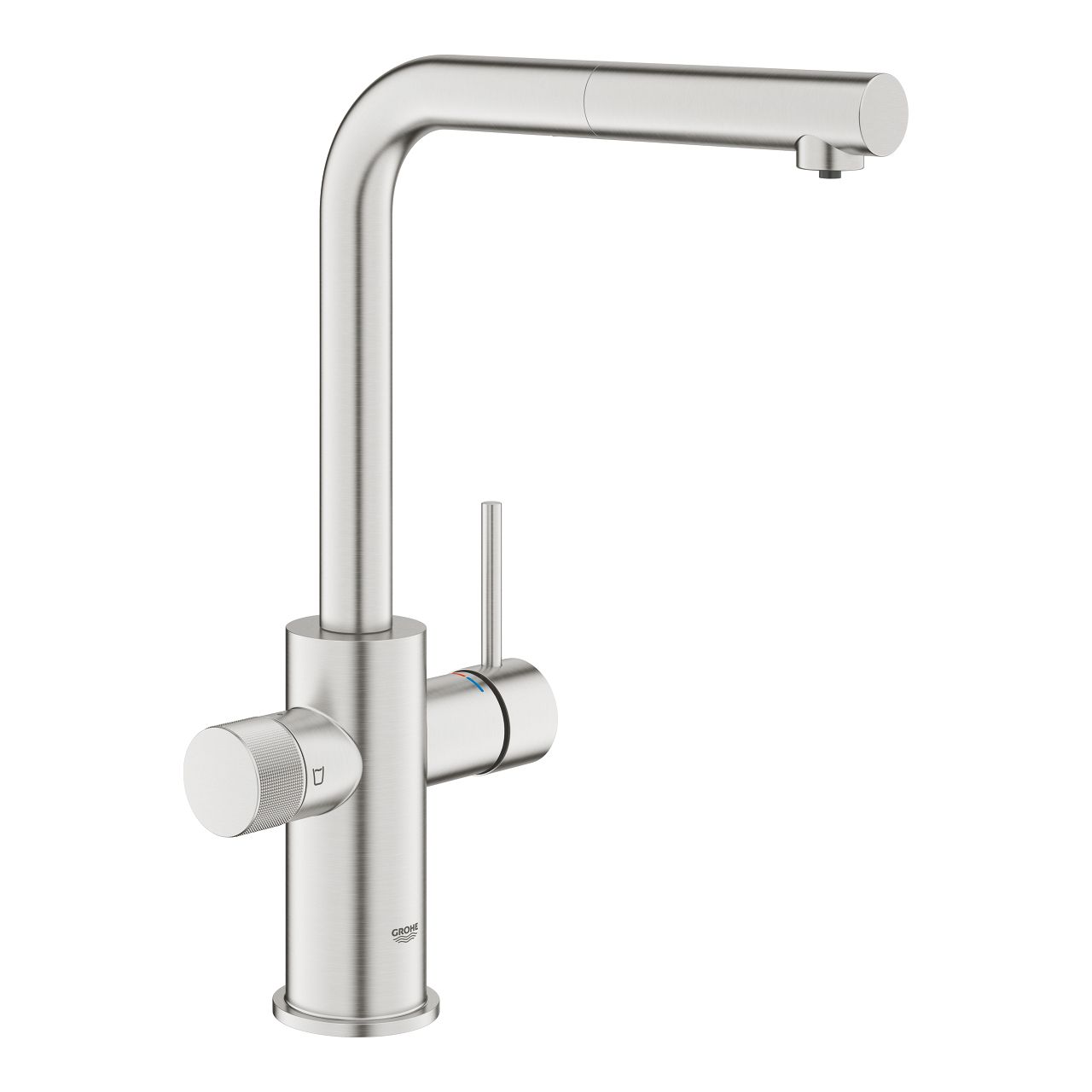 Grohe Blue Pure Minta Jednopáková umývadlová batéria s vyťahovacou sprchou a funkciou filtra, Supersteel 30601DC0