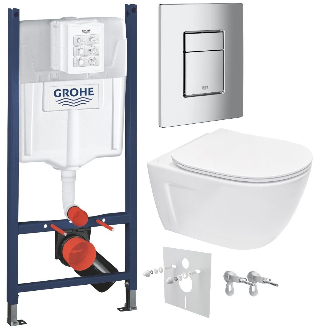 Grohe Set modulu do sadrokartónu, EBS WC Diana New, WC doska a tlačidlo, chróm