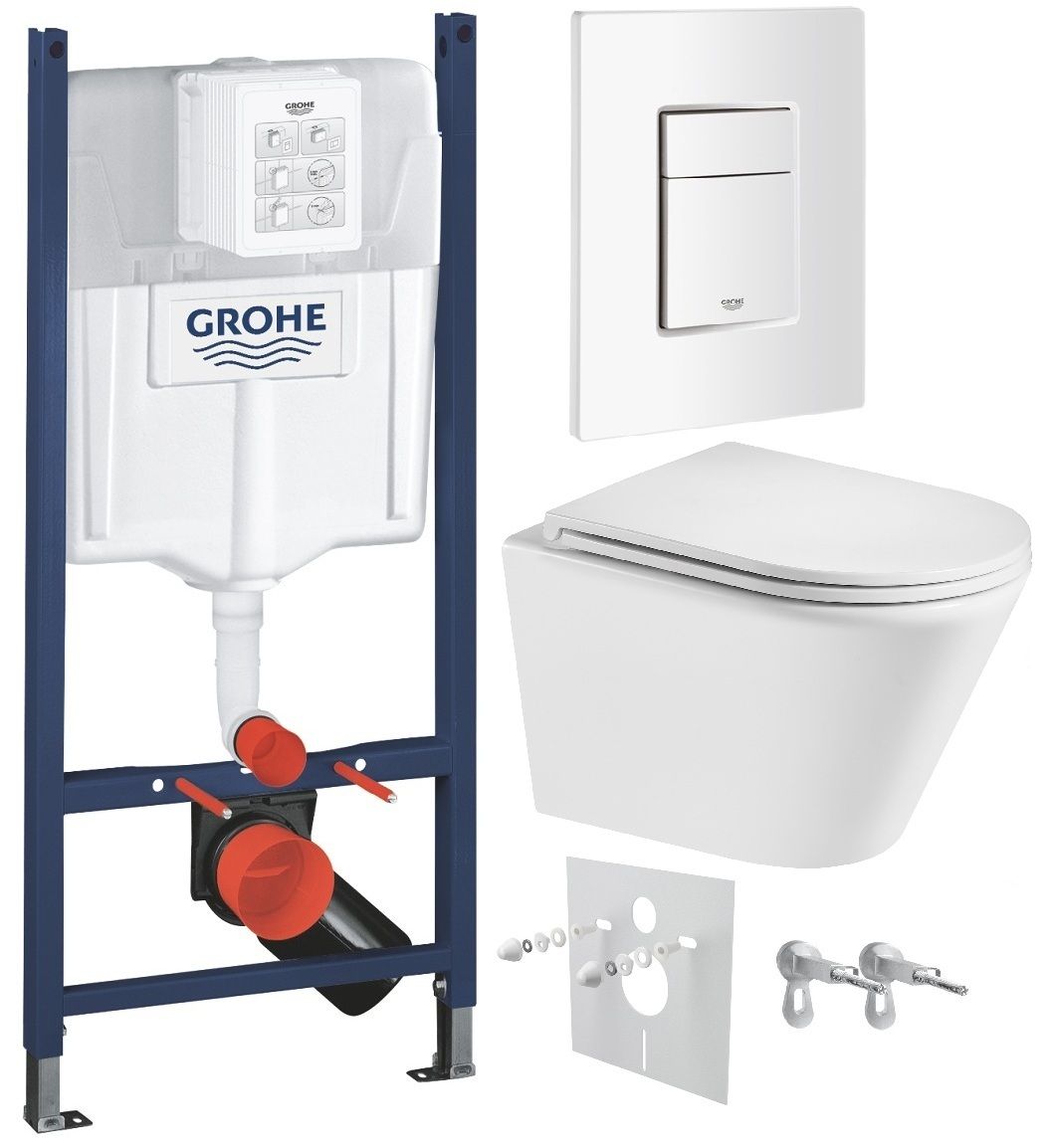 Grohe Set modulu do sadrokartónu, EBS WC Spinex, WC doska a splachovacie tlačidlo, biela