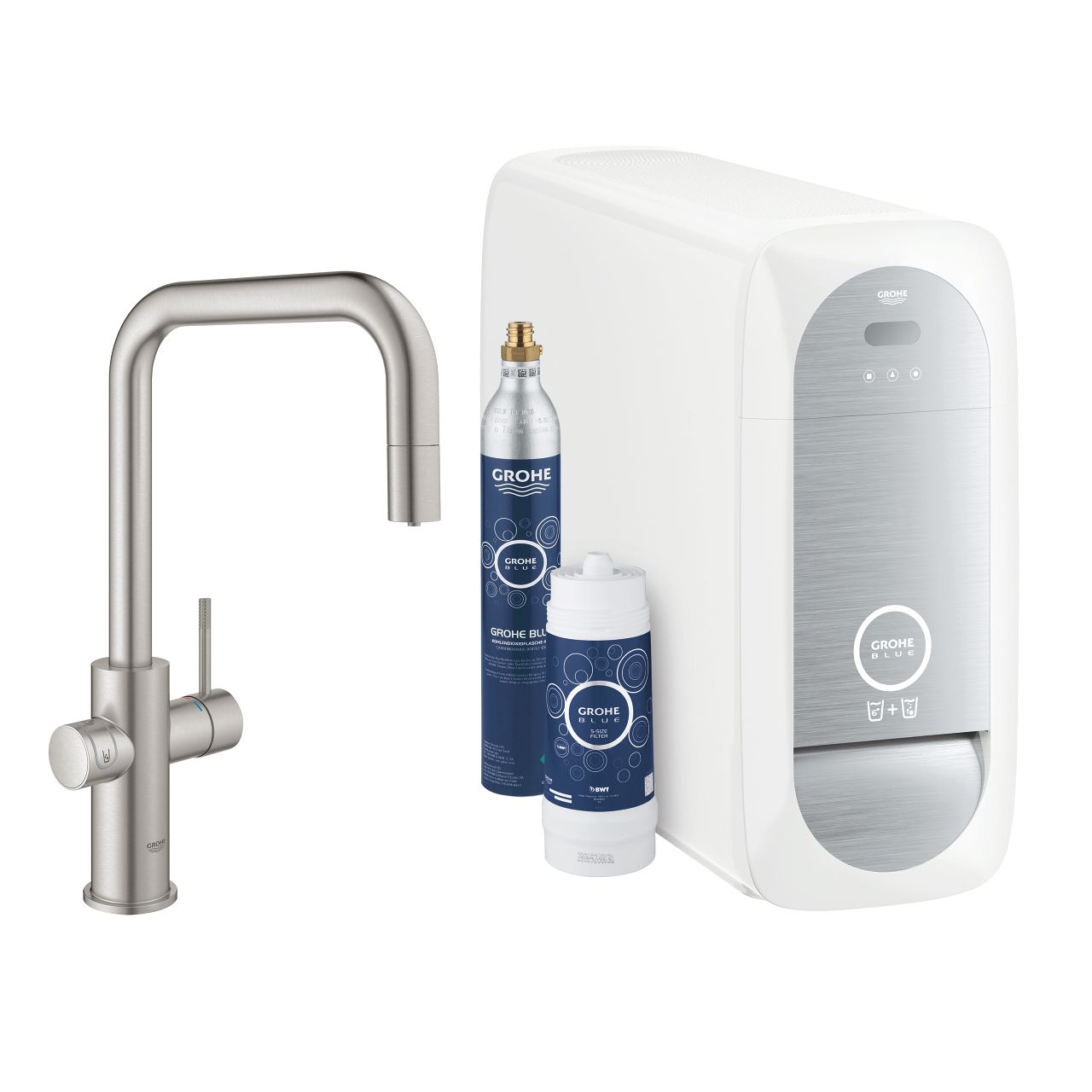 Štartovacia súprava Grohe Blue Home s výtokom v tvare U, Supersteel 31543DC0
