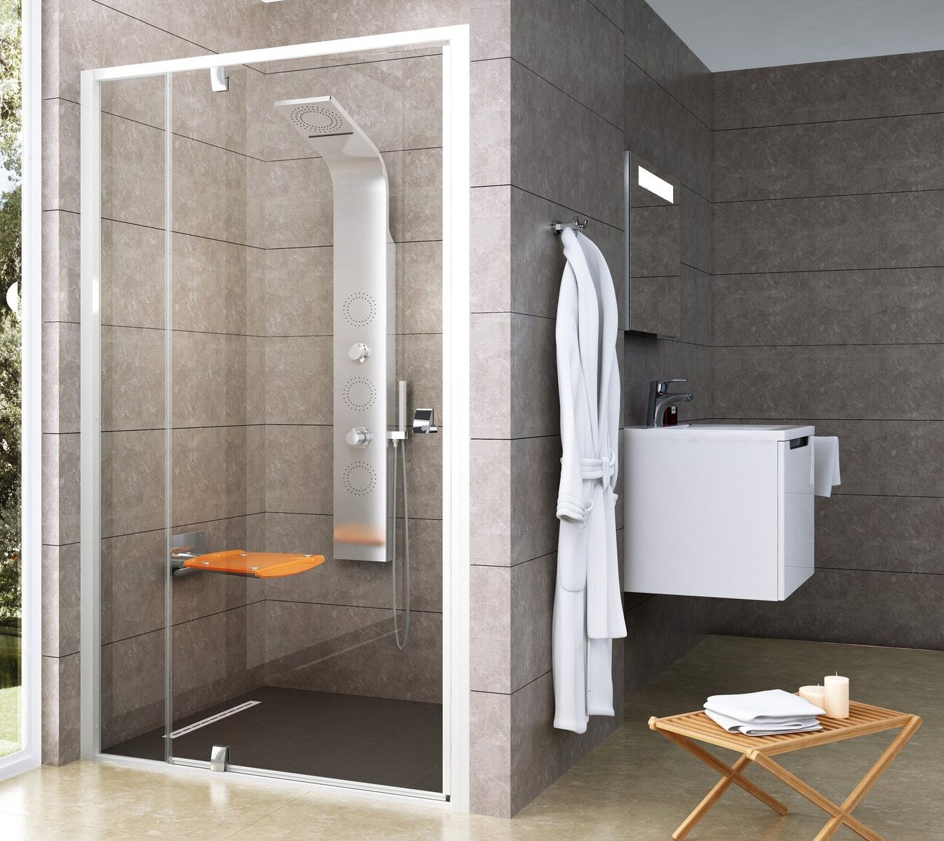 Ravak Otočné sprchové dvere so segmentom 120 cm Transparentná biela PDOP2-120 03GG0100Z1