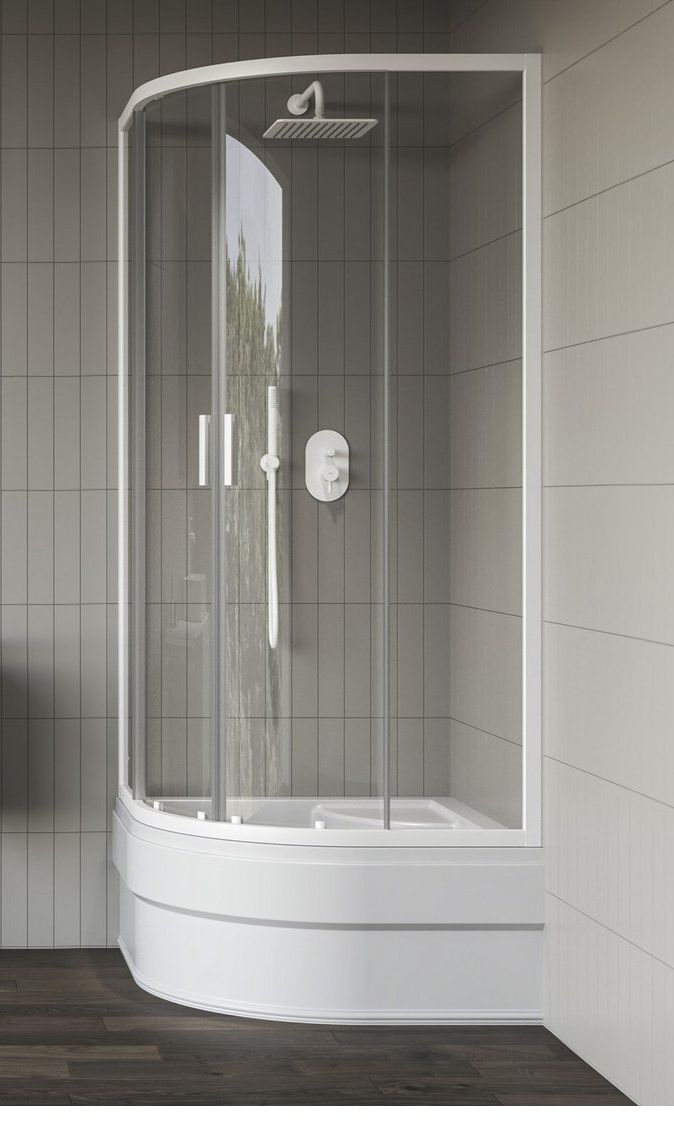 Ravak Blix II Sabina Štvrťkruh 90x90 cm, pre vaničky Sabina, Transparent, biela matná 3BM70E40Z1 NBLCP4-90