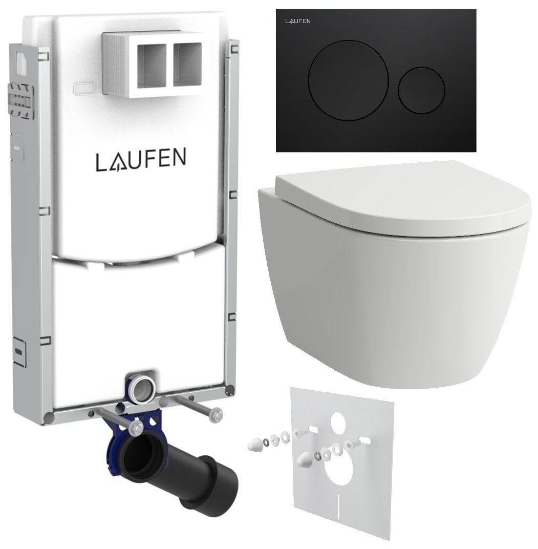 Laufen Set modulu na zamurovanie, WC Ardo, WC doska a tlačidlo, čierna matná