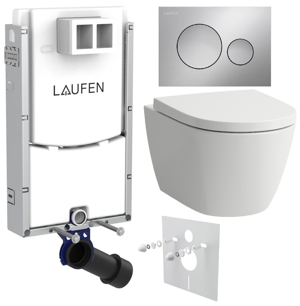 Laufen Set modulu na zamurovanie, WC Ardo, WC doska a tlačidlo, chróm matná