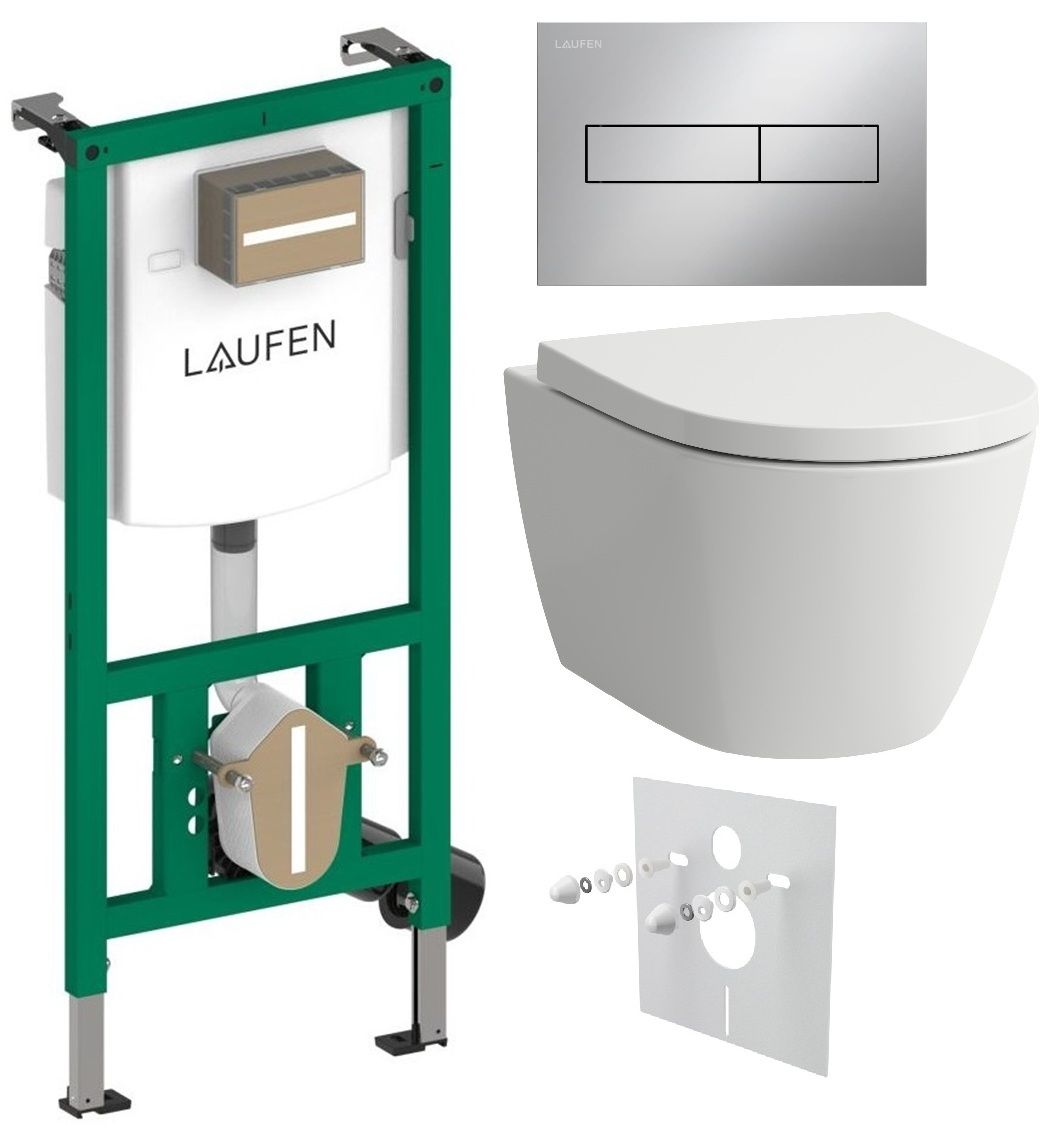 Laufen Set modulu do sadrokartónu, WC Ardo, WC doska a tlačidlo, chróm matný