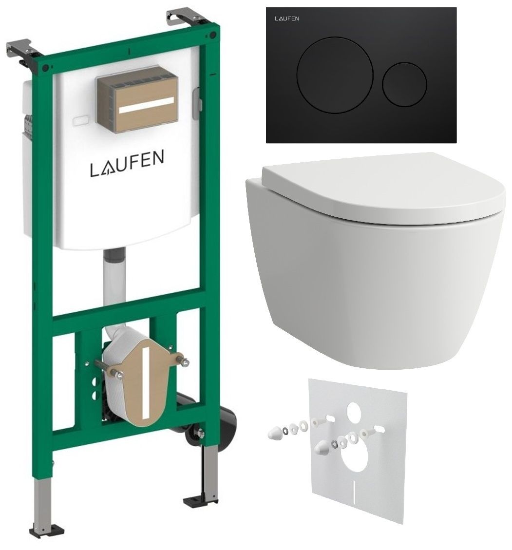 Laufen Set modulu do sadrokartónu, WC Ardo, WC doska a tlačidlo, čierna matná