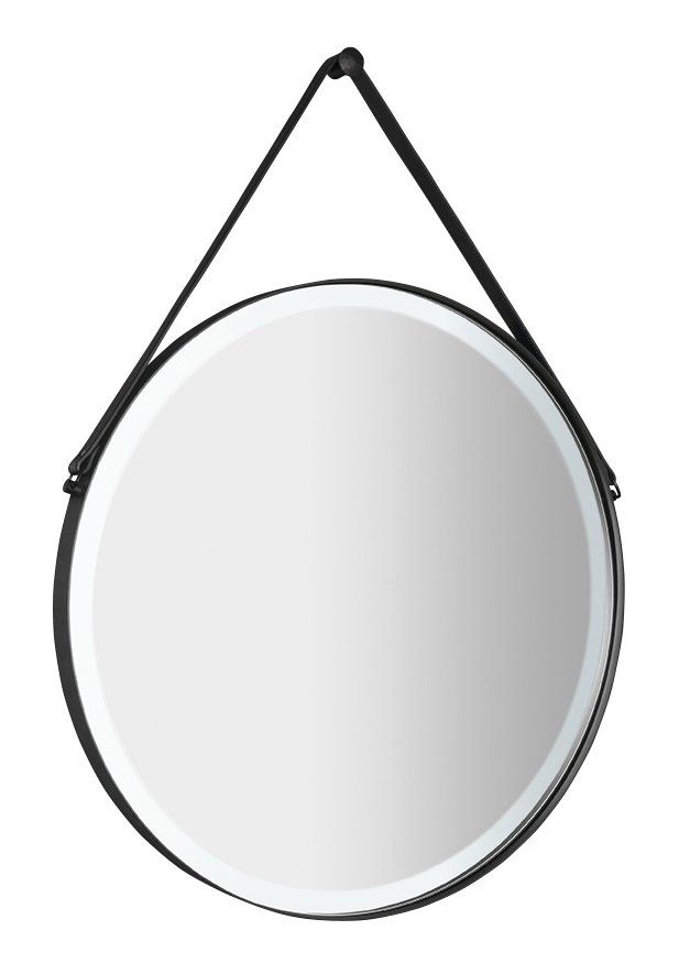 Sapho Orbiter Okrúhle zrkadlo s LED svetlom, s koženým remienkom, 60 cm, matná čierna, ORL060