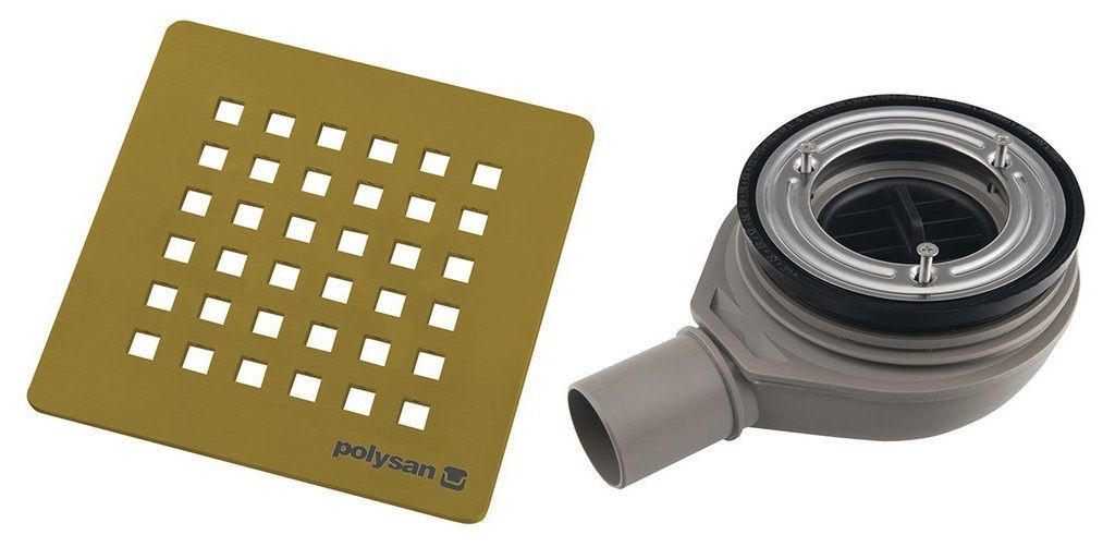 Polysan Flexia Sifón do sprchovej vaničky, nízky 90 mm, DN40, matná zlatá 17752