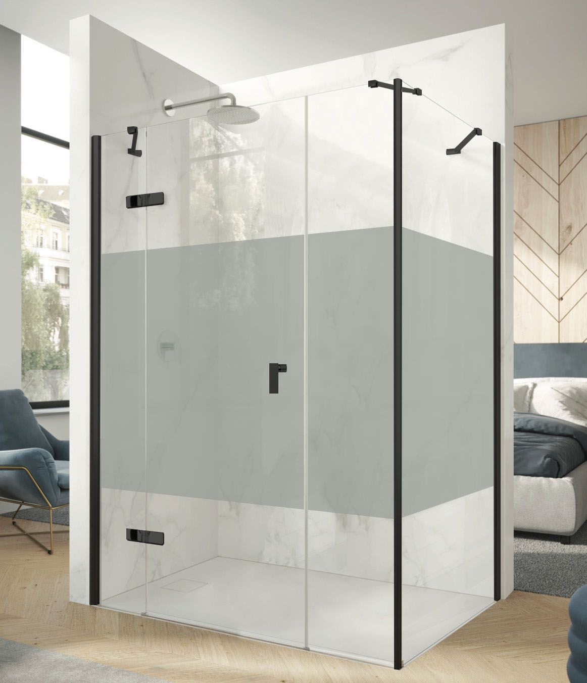 Hüppe Astra Ľavé krídlové dvere, 120 cm, čierny profil/sklo Privatima PX0301.123.375