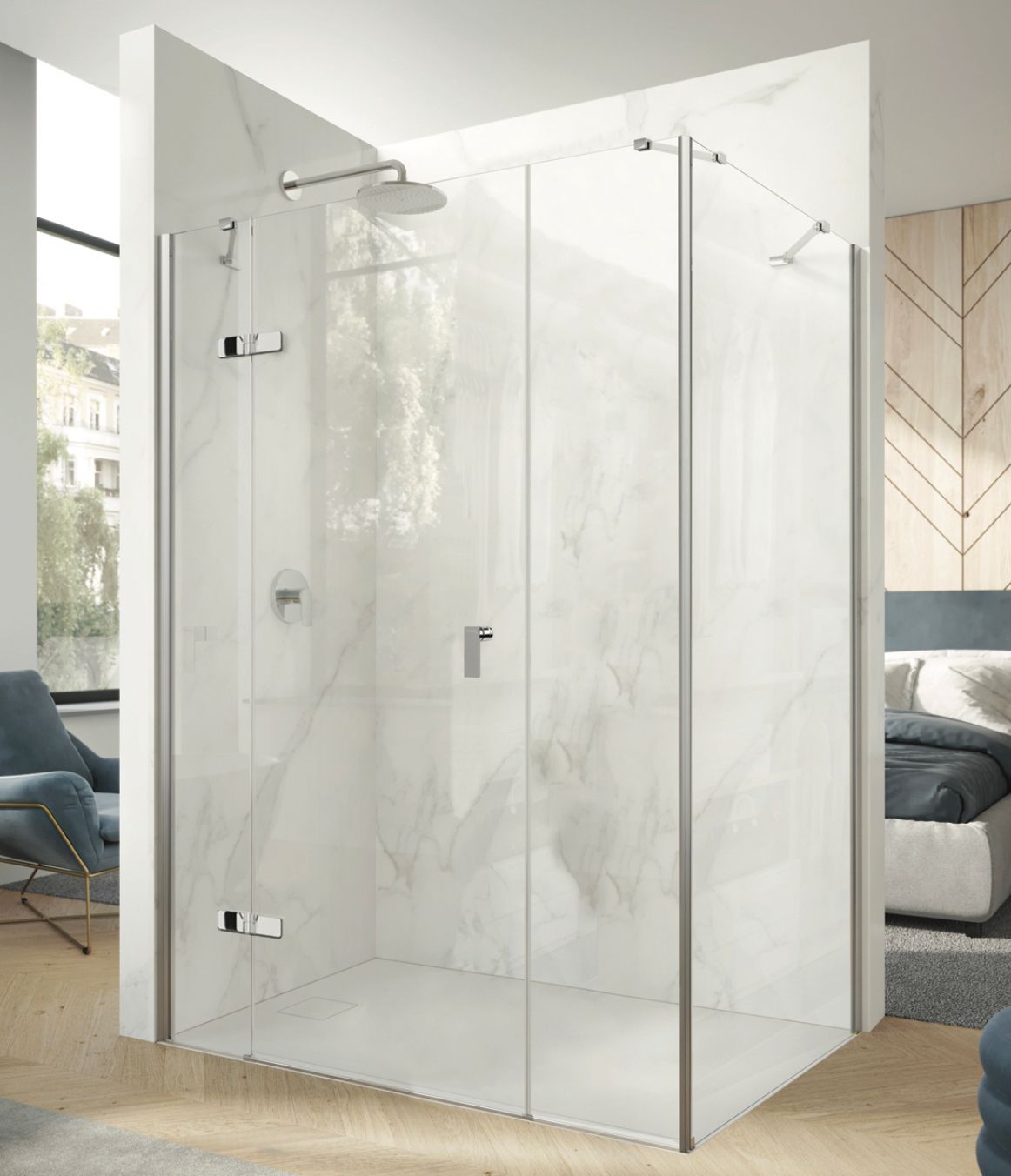 Hüppe Astra Ľavé krídlové dvere, 130 cm, strieborný profil/čierne sklo PX0302.069.322