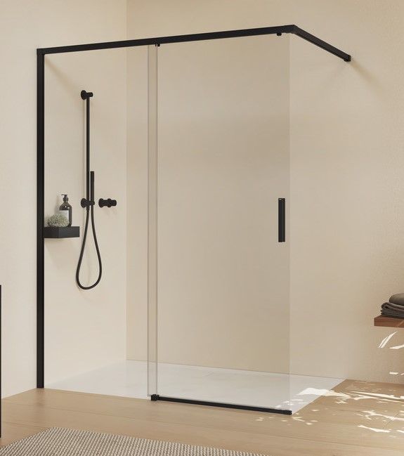 Hüppe Vita Pure Posuvné dvere s koľajničkou, 90 cm, čierne/čierne sklo VA0003123322