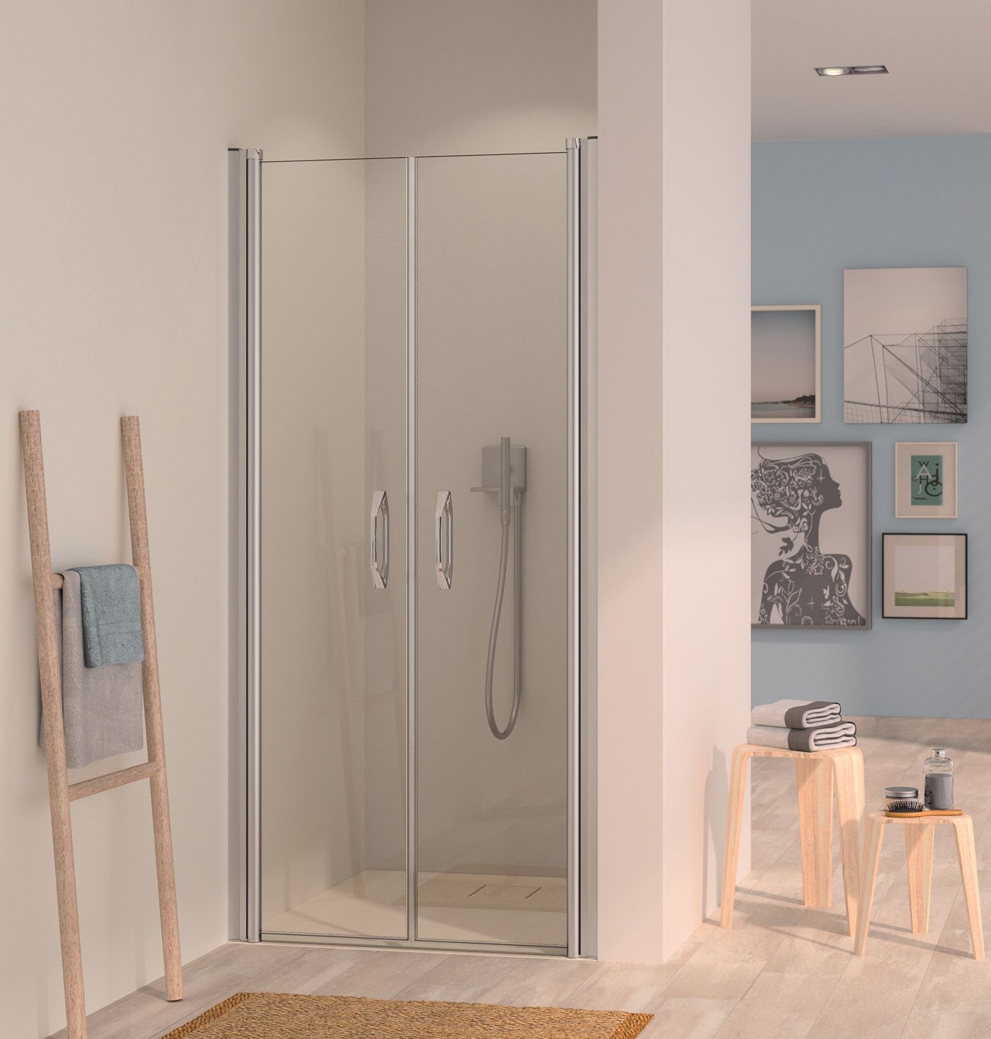 EBS Urbanis Lítací dveře 120 cm dvoukřídlé do niky, stříbrná lesk/čiré sklo URBANISLND120