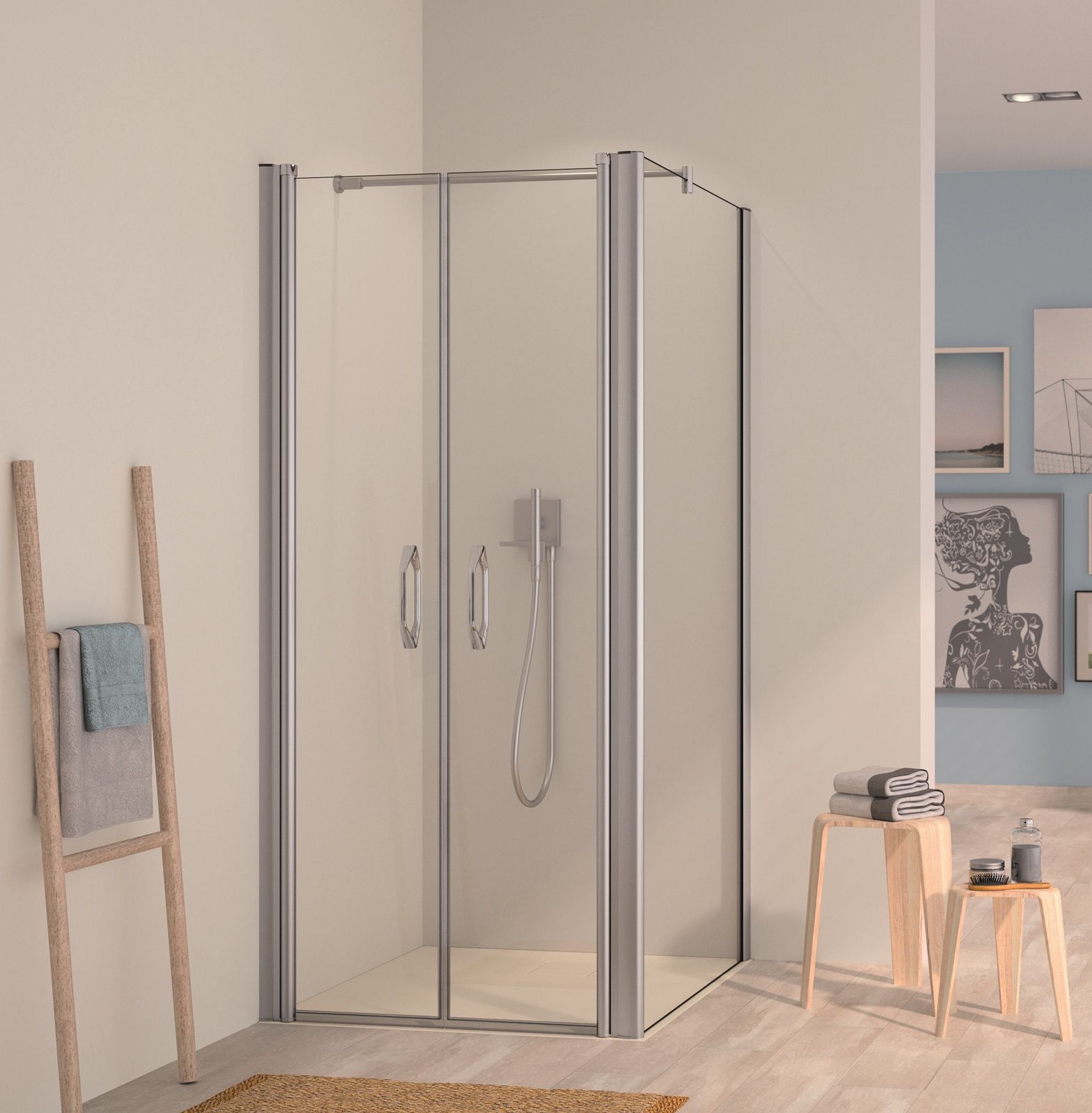 EBS Urbanis Lítací dveře 90 cm dvoukřídlé, pro boční stěnu, stříbrná lesk/čiré sklo URBANISLBD90